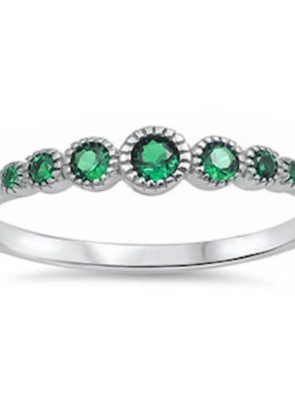 Sterling Silver Green Gemstone Milgrain Stackable Ring